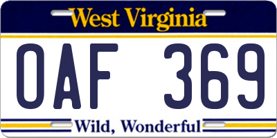WV license plate OAF369