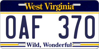 WV license plate OAF370