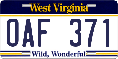 WV license plate OAF371