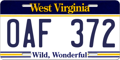WV license plate OAF372