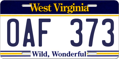 WV license plate OAF373