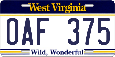 WV license plate OAF375