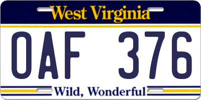 WV license plate OAF376