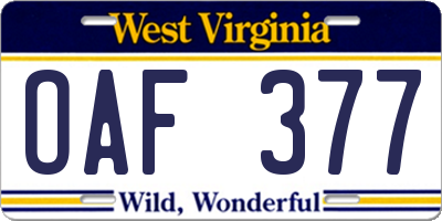 WV license plate OAF377