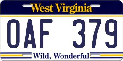 WV license plate OAF379