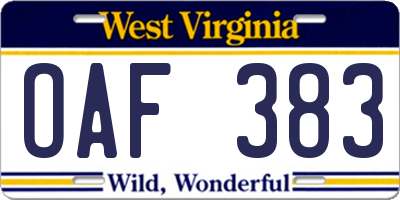 WV license plate OAF383