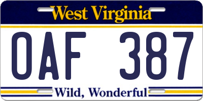 WV license plate OAF387