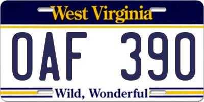 WV license plate OAF390