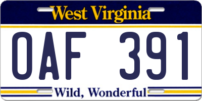 WV license plate OAF391