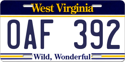 WV license plate OAF392