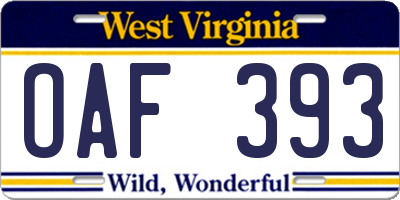 WV license plate OAF393