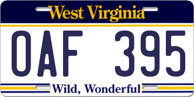 WV license plate OAF395
