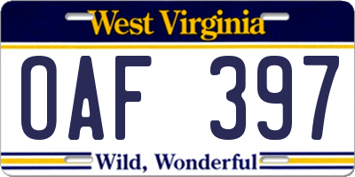 WV license plate OAF397