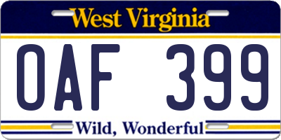 WV license plate OAF399