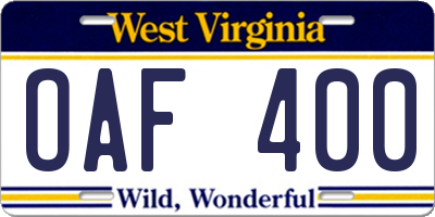 WV license plate OAF400