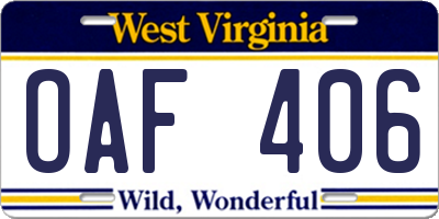 WV license plate OAF406