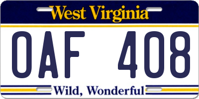 WV license plate OAF408