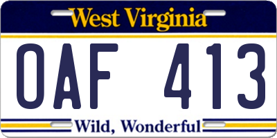 WV license plate OAF413