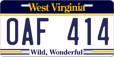 WV license plate OAF414