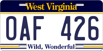 WV license plate OAF426
