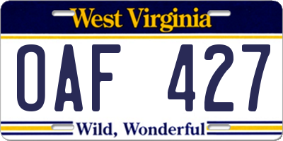 WV license plate OAF427