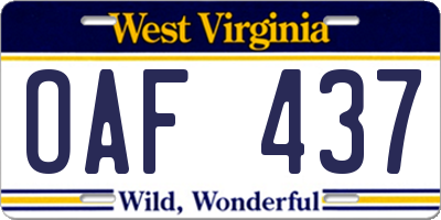 WV license plate OAF437