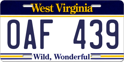 WV license plate OAF439