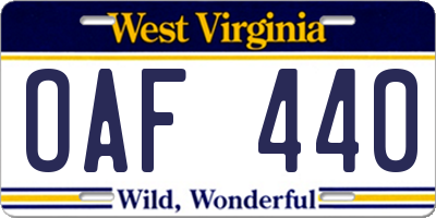 WV license plate OAF440