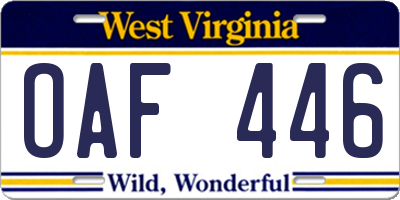 WV license plate OAF446