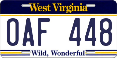 WV license plate OAF448