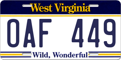 WV license plate OAF449