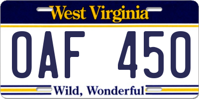 WV license plate OAF450