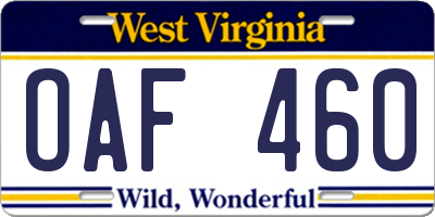 WV license plate OAF460