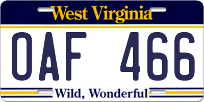WV license plate OAF466