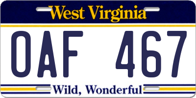 WV license plate OAF467
