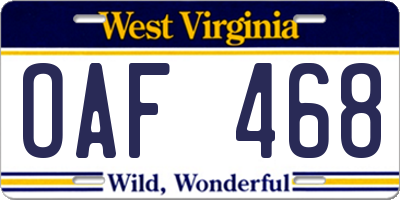 WV license plate OAF468