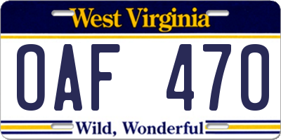 WV license plate OAF470