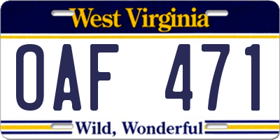 WV license plate OAF471