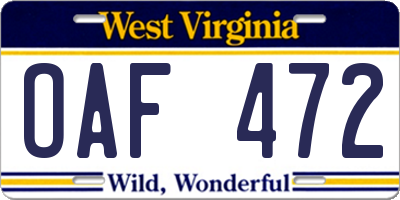 WV license plate OAF472
