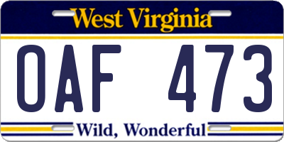 WV license plate OAF473