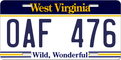WV license plate OAF476