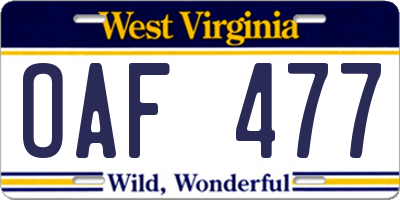 WV license plate OAF477