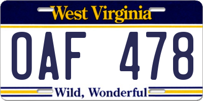 WV license plate OAF478