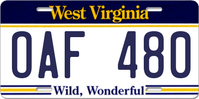 WV license plate OAF480