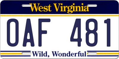 WV license plate OAF481