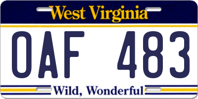 WV license plate OAF483