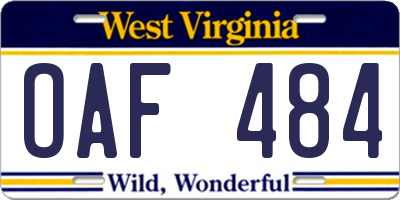 WV license plate OAF484