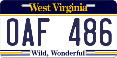 WV license plate OAF486