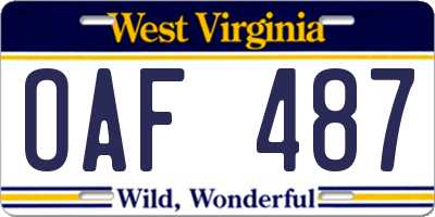 WV license plate OAF487