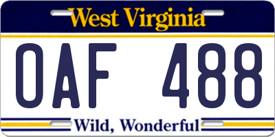 WV license plate OAF488